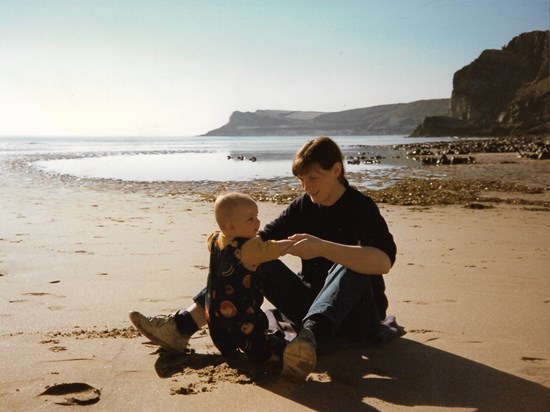 First born son and mum on Dad’s favourite beach 