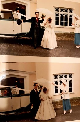 July 1990 at my wedding throwing confetti