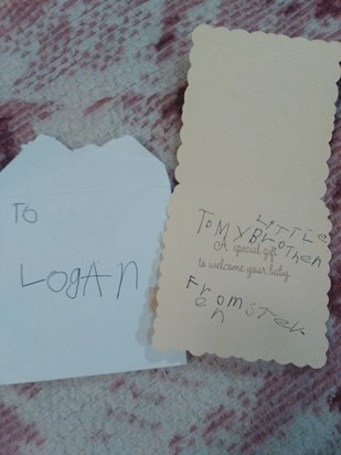 I found this little card in Logan's baby stuff today.  it's to Logan from Steven. PRICELESS