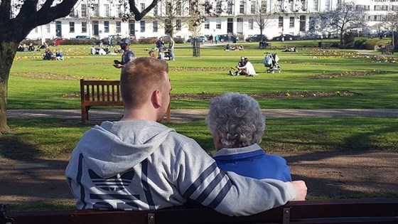 Her beloved Husband Alan - sat on his bench with her Grandson Jake watching the world go by ?? Xxx