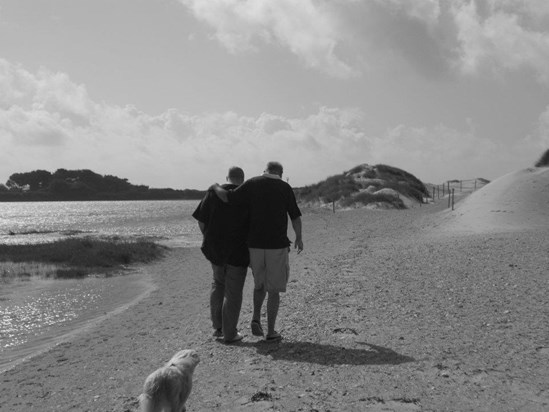 Strolling along the beach with my son Paul at West Wittering