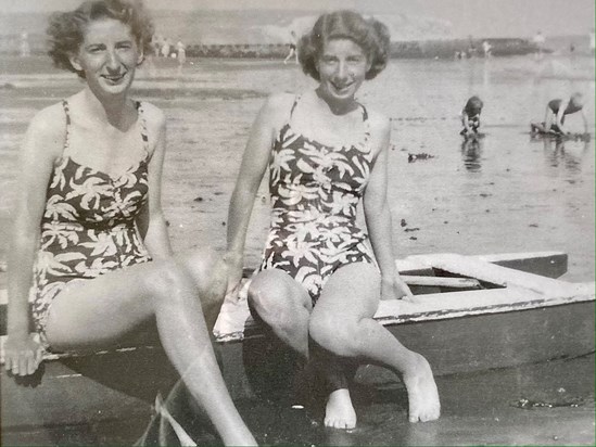 c 1951 Joyce and Olive on a beach on the Isle of Wight