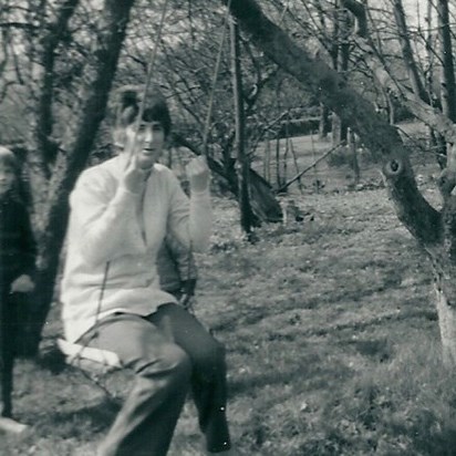 c 1968 Joyce on the swing at Chalkhill, Otford