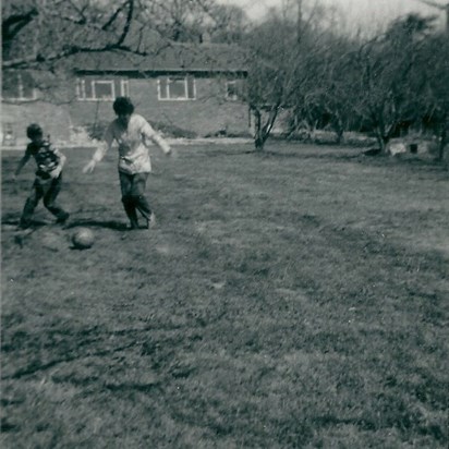 c 1968  Joyce playing football at Chalkhill, Otford