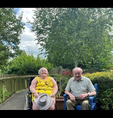 Mavis with Jimmy during a lovely summer’s day. Jimmy used to wheel Mavis outside to look at the wildlife during the summertime.