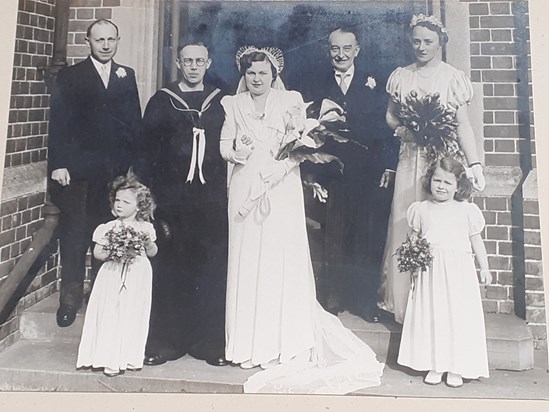 Bronwyn (bridesmaid on left) at Uncle Ken and Auntie Gwen's wedding 1944