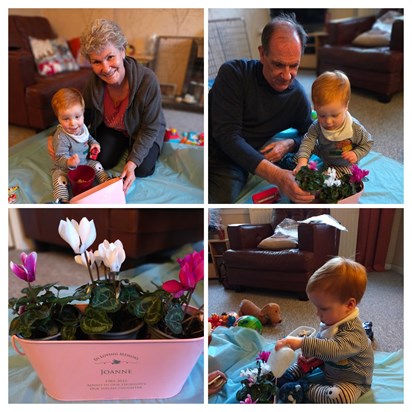 Joseph helping to get his Auntie Jo's memorial planter ready 🥰