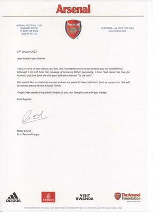 Letter from Arsenal FC 