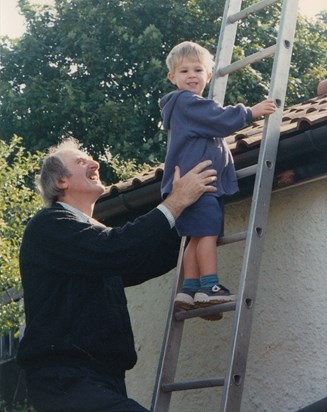Encouraging Joe to climb ladders! - Somerset 1996