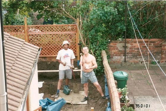 Special Buddies (huss and chris working in  our garden)