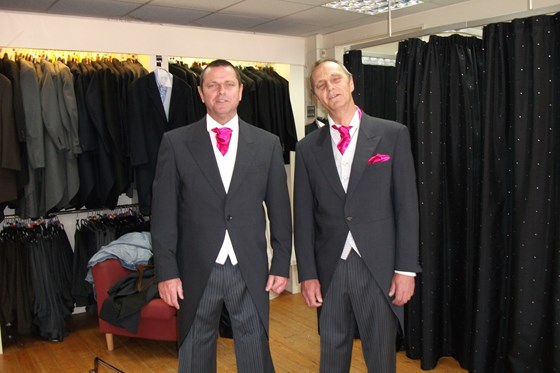 Chris & bruv Al, trying on his wedding suit.