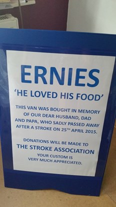 Our sign outside 'Ernies' so people know its in memory of Dad