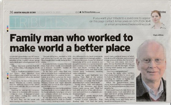 News paper article from the South Wales Echo