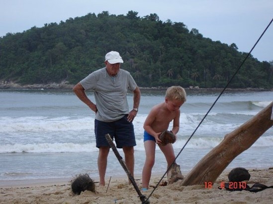 Grandad Jon over seeing coconut opening in Thailand 
