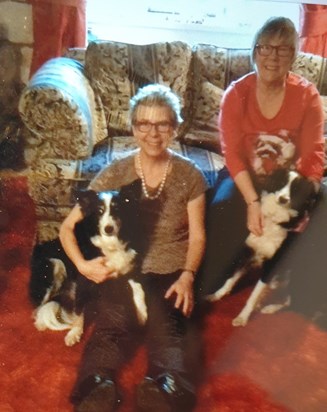 Sue, Barbara and four-legged family on a visit 