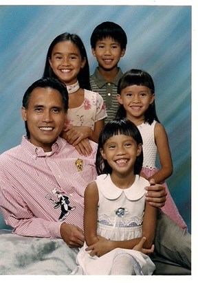 With his Dad, Vy and his 3 sisters