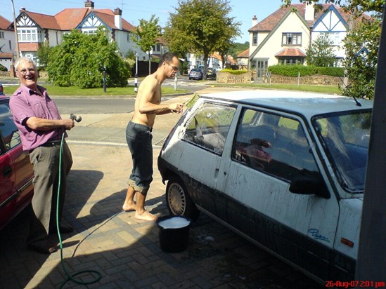 I love this photo of Dad, from 2007.Washing my very dirty car! before we went off on a trip.
