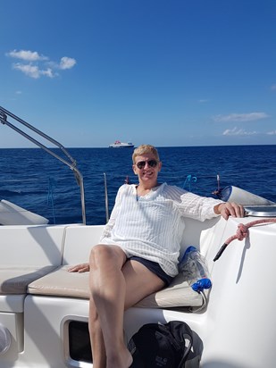 The holiday we had in your favorite place Greece and we hired a boat this is how I will remember you, in your happy place. Nobody can take the memories now Anne rest now and remain in internal peace always lots of love and sadness 😔 Beckie xx