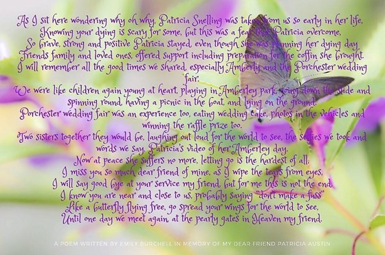 This is my poem that I have written for my dear friend, Patricia Snelling. 