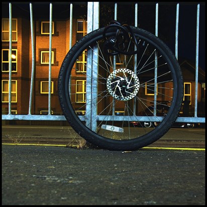 (one of) Gareth's bike wheels outside the Palmeira ...another one bites the dust