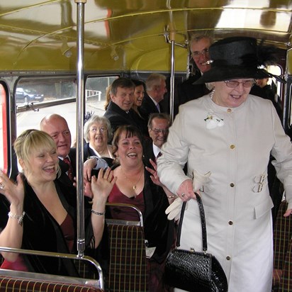 On the bus at Tracy's wedding 1