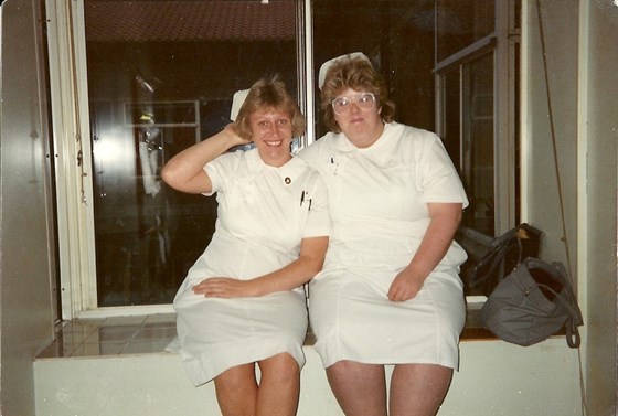 Carol (left) in her nursing days with lifetime pal Jackie Hopton