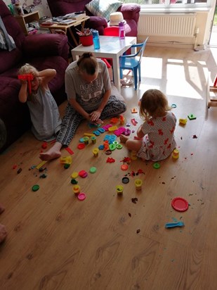 Playing with the girls on the floor 