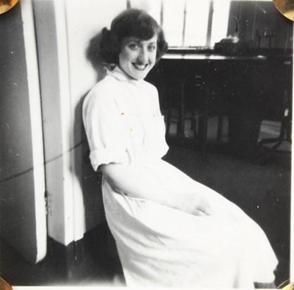 Norma at Work in her Lab Coat - early 1950s