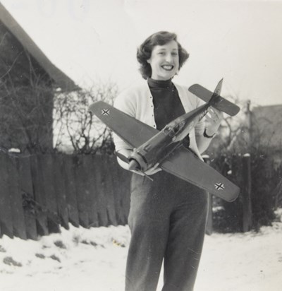 Mum with Dad's model plane