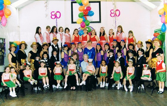 BMSD school photo with Miss Merrie at her 80th birthday party