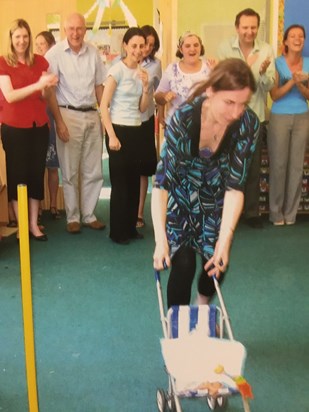 Jon waiting for his turn in the pram race!