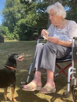 Joan with granddaughter Hannah's dog Bessie