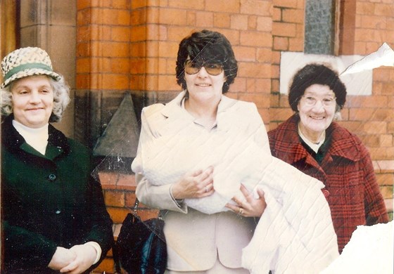 Mary with her Mum, Mother-in-Law and Baby