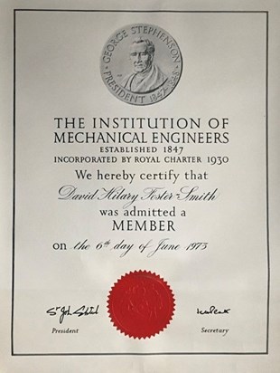 Member of Institute of Mechanical Engineers 1973
