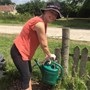 Working in her allotment in Bath, July 2019
