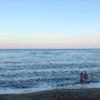 Getting ready for a long sunrise swim (Janet on the right) with the 'pink guys', Isle of Ischia (Italy), August 2019