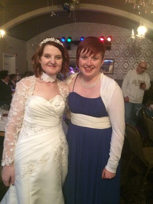 Emily (left) at here wedding a month before she passed away