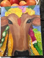 Sacred cow painting given to Ruth Dadd as a birthday present