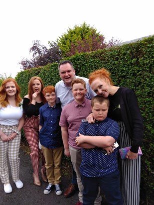 great grandchildren left to right, Lucy, Hollie, Jonas, Jacob and Mathew, parents Stephen and Clare.