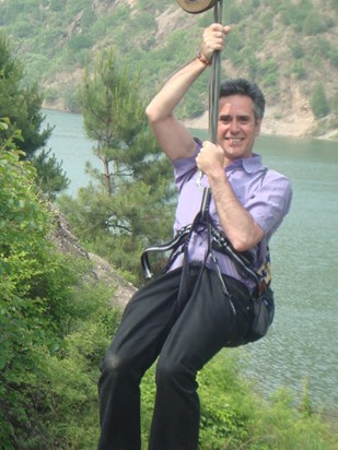 About to Zip Wire down from The Great Wall!   China 2010