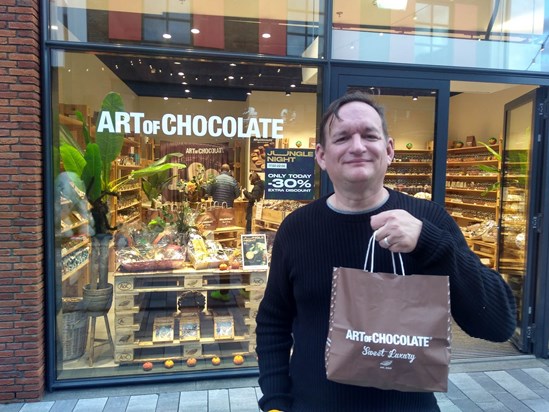 Steve with his chocolate