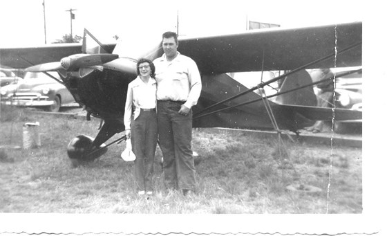 Rock and Shirley Smith May 30, 1954 leaving Springfield, Oregon Airport to go to Seattle and Rock on