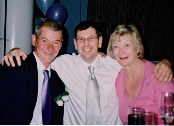 Cousins Barry, Phil and Margo at his wedding to Elaine 2004