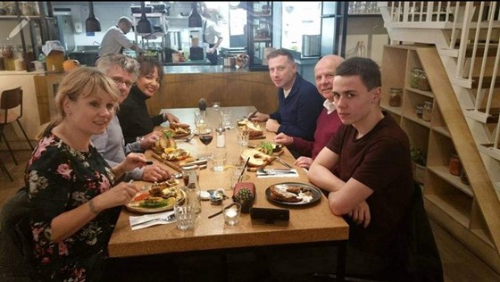 Dad having a meal with Dutch relatives Erik and Dees at Instock restaurant in the Hague. 06/11/2016