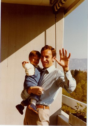 John and Martin on the balcony in Grand Saconnex, Geneva