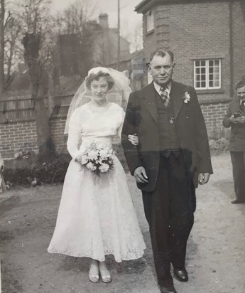 Mum, Olive with her Dad on her Wedding Day, 24th March, 1956.