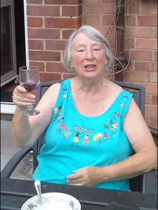 Anne enjoying another glass of wine. 