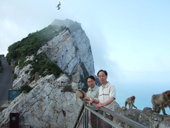 Dad with brother Patrick: The Rock of Gibraltar in the background (as well as a couple of monkeys)