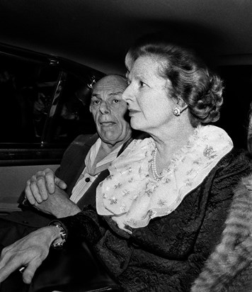 Denis and Margaret Thatcher, leaving the Grand Hotel.