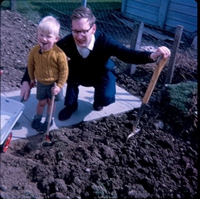 David and Ian gardening (1968)